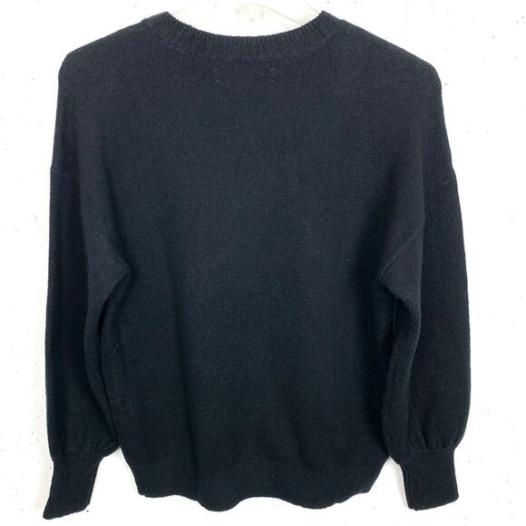 LOFT Womens Champagne Sweater Crew Neck Blouson Sleeves Black Size Medium Petite - Picture 3 of 10